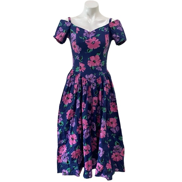 Jodi Schwartz For Bill Berman California RETRO Vintage Midi Tea Dress 80s 7/8 SM - Picture 5 of 15